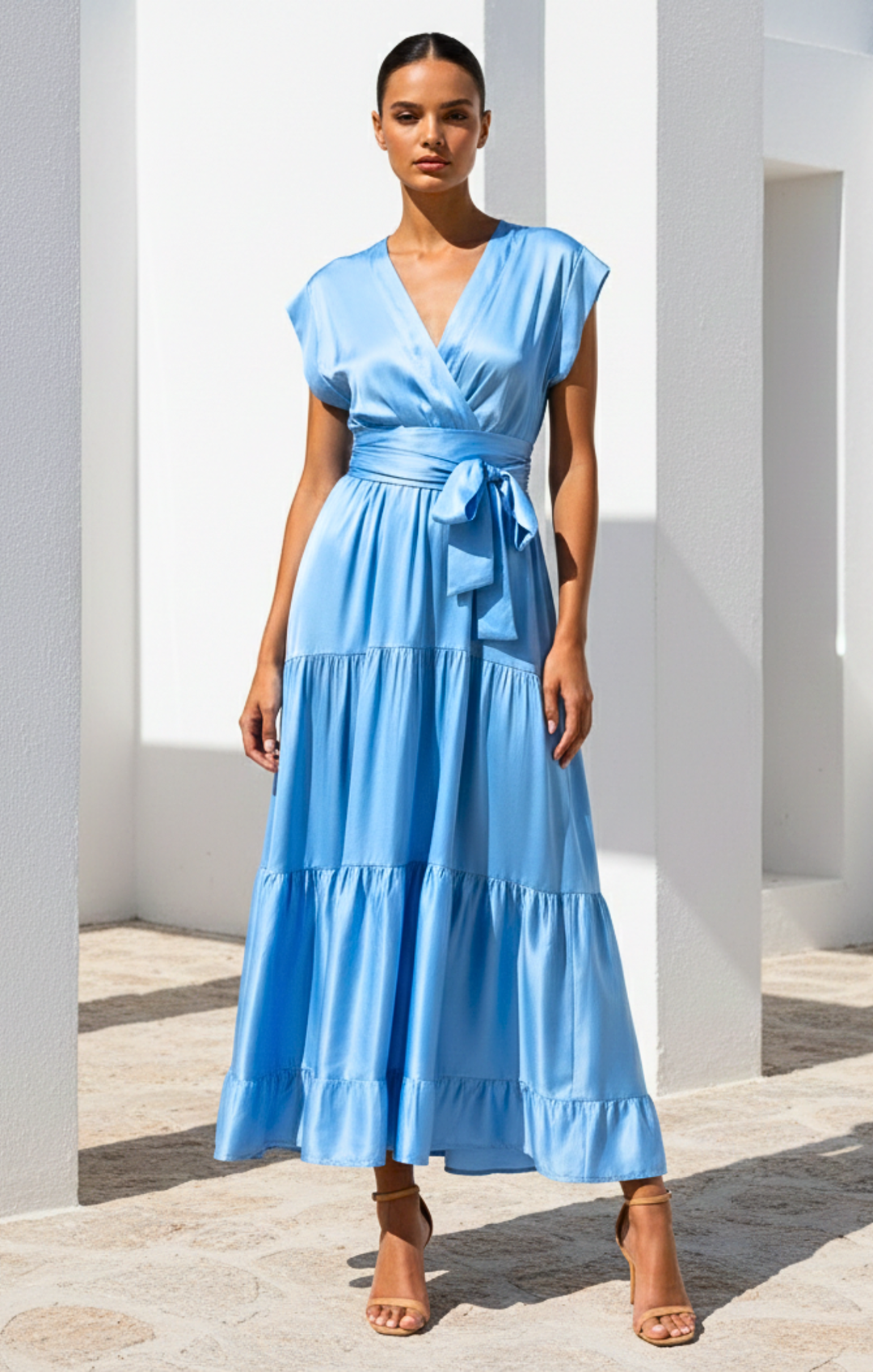 Mishal Tiered Satin Maxi Dress