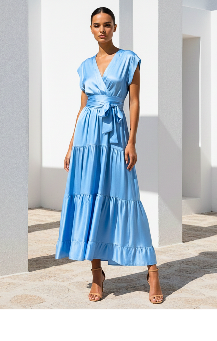 Mishal Tiered Satin Maxi Dress