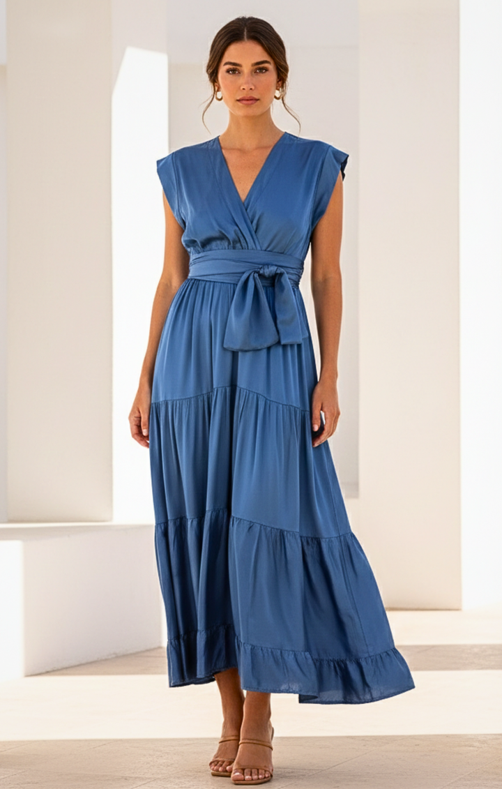 Mishal Tiered Satin Maxi Dress