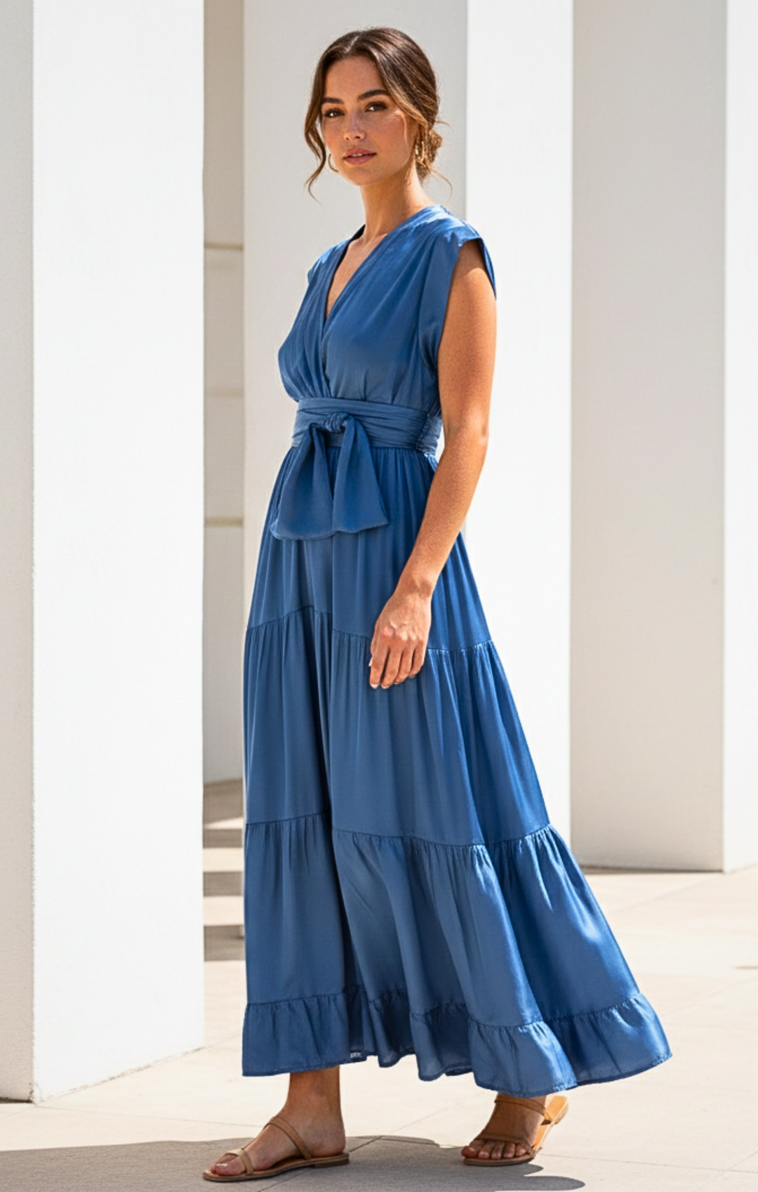 Mishal Tiered Satin Maxi Dress