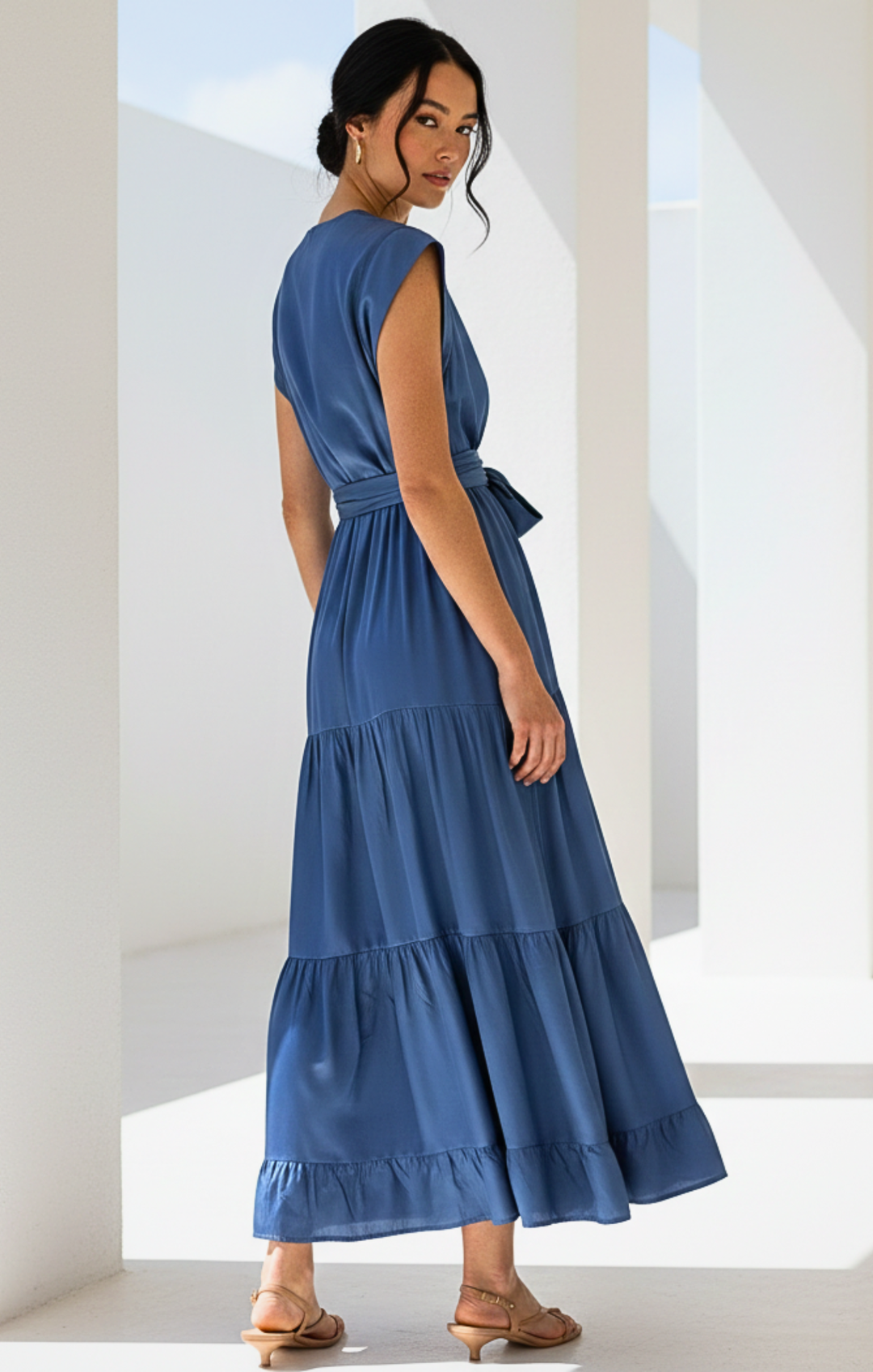 Mishal Tiered Satin Maxi Dress