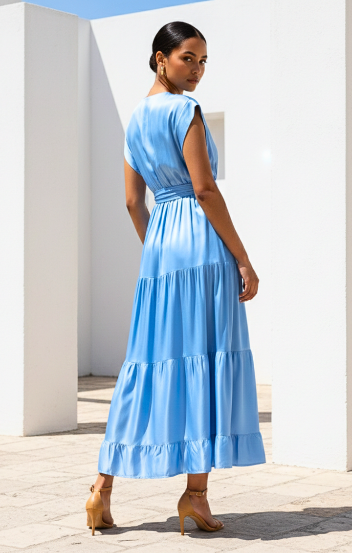 Mishal Tiered Satin Maxi Dress