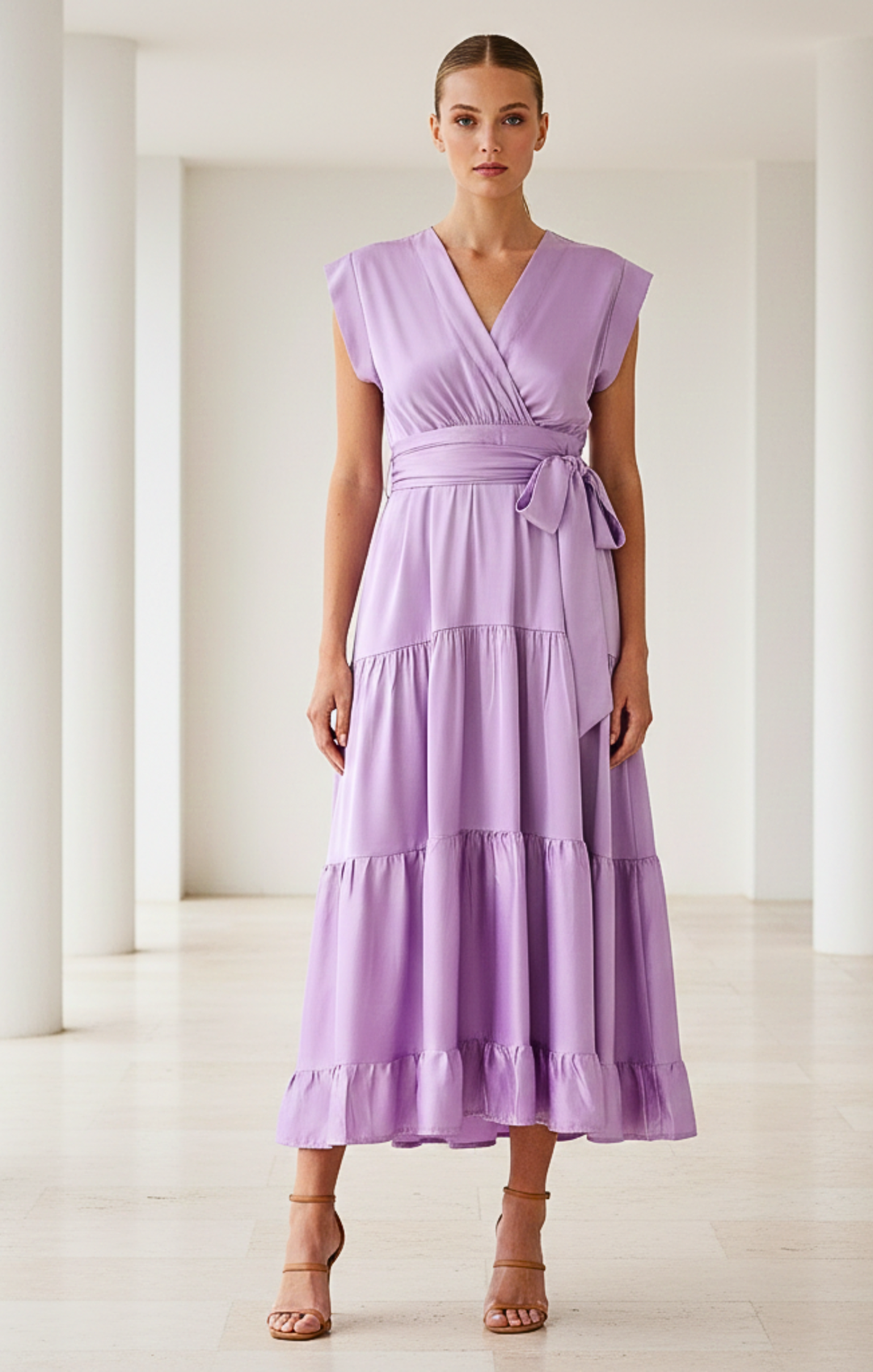 Mishal Tiered Satin Maxi Dress