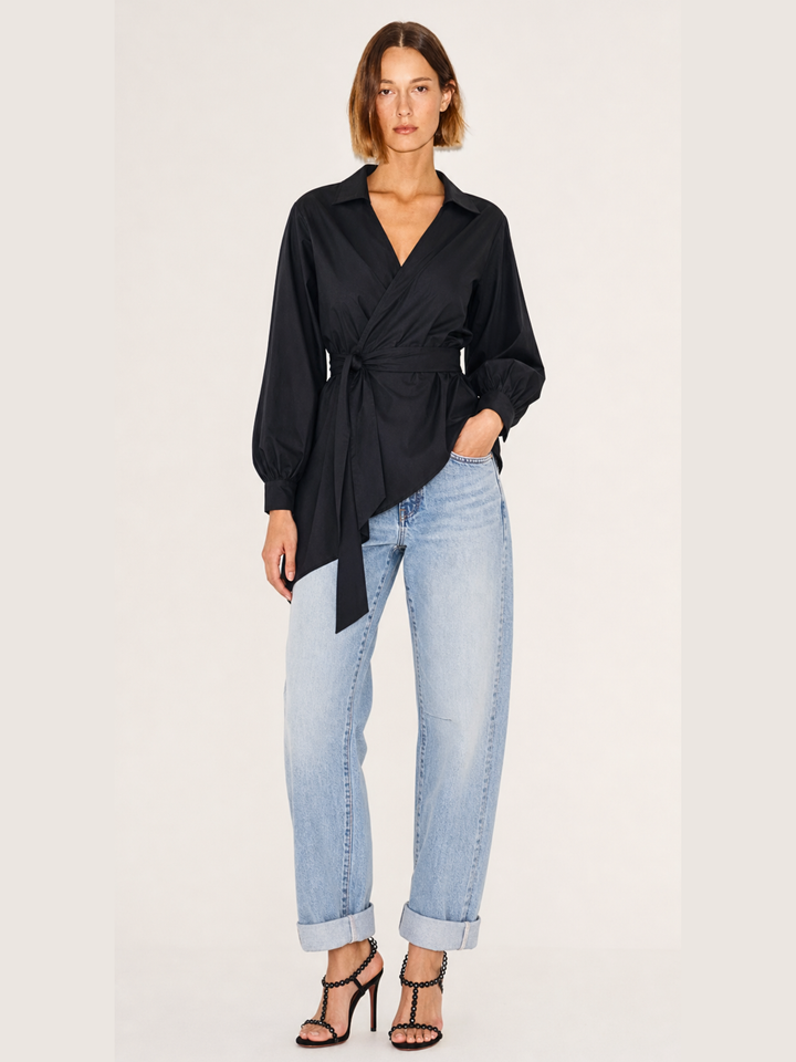 Monica Wrap Front Tie Waist Blouse