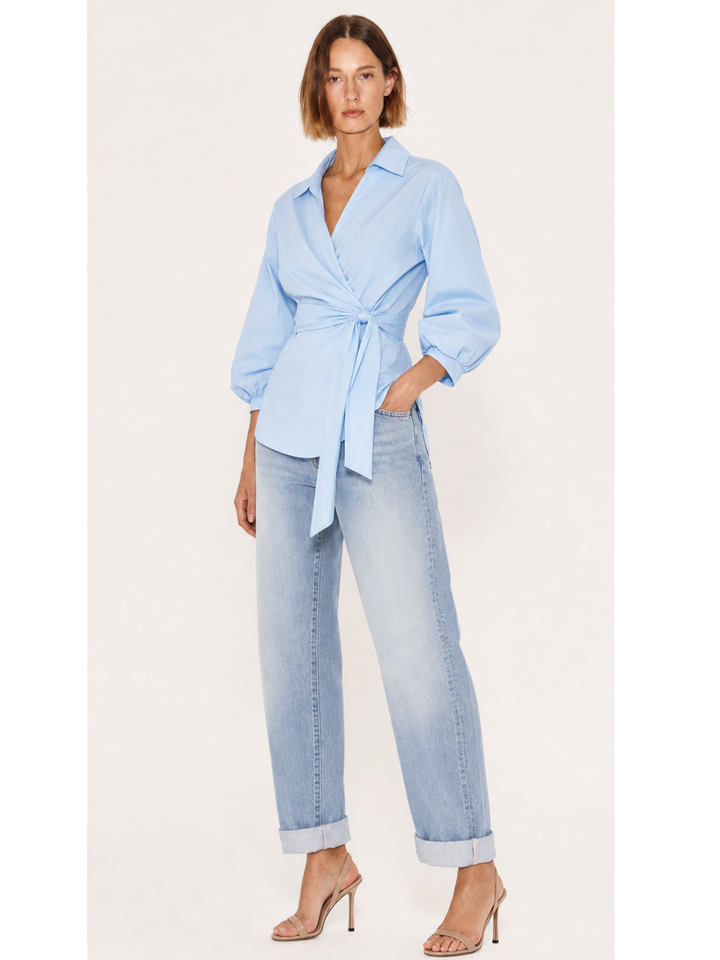 Monica Wrap Front Tie Waist Blouse