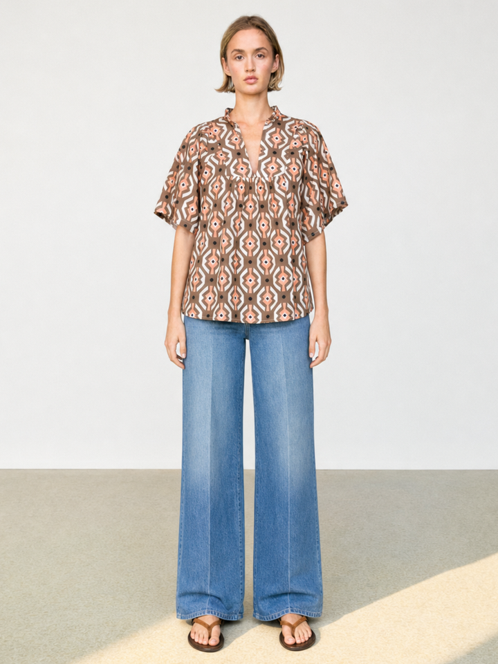 Noelia Flutter Sleeve V-Neck  Blouse