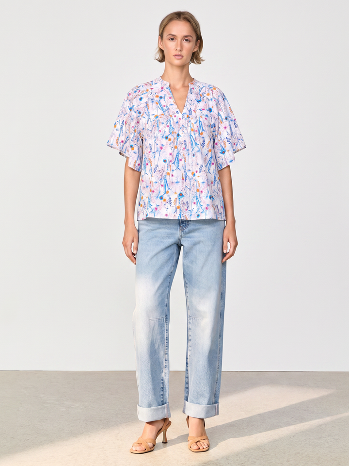 Noelia Flutter Sleeve V-Neck  Blouse