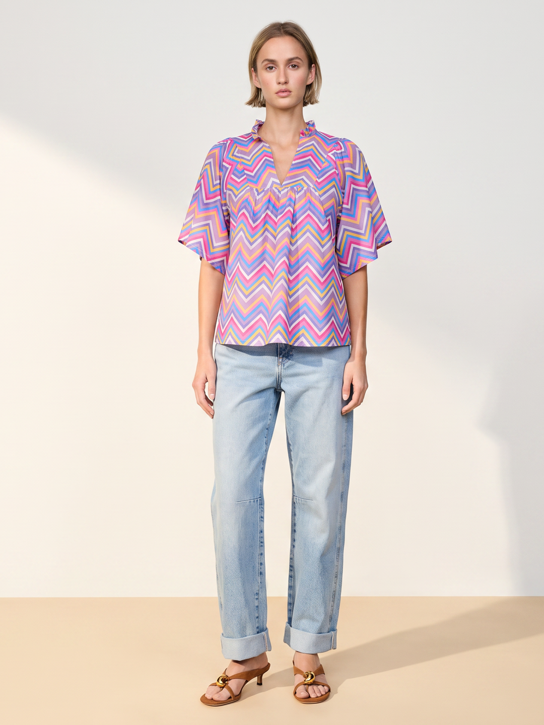 Noelia Flutter Sleeve V-Neck  Blouse