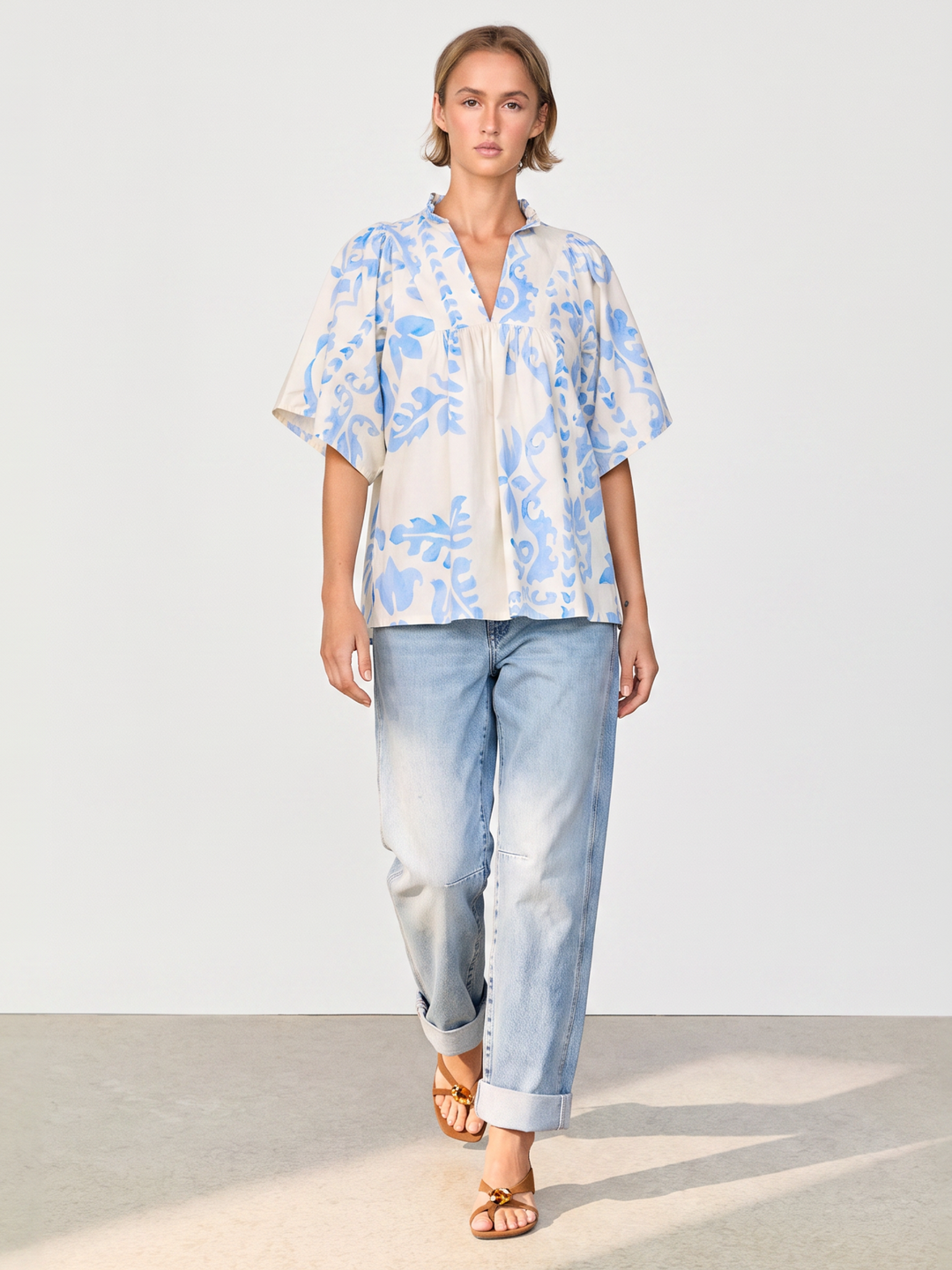 Noelia Flutter Sleeve V-Neck  Blouse