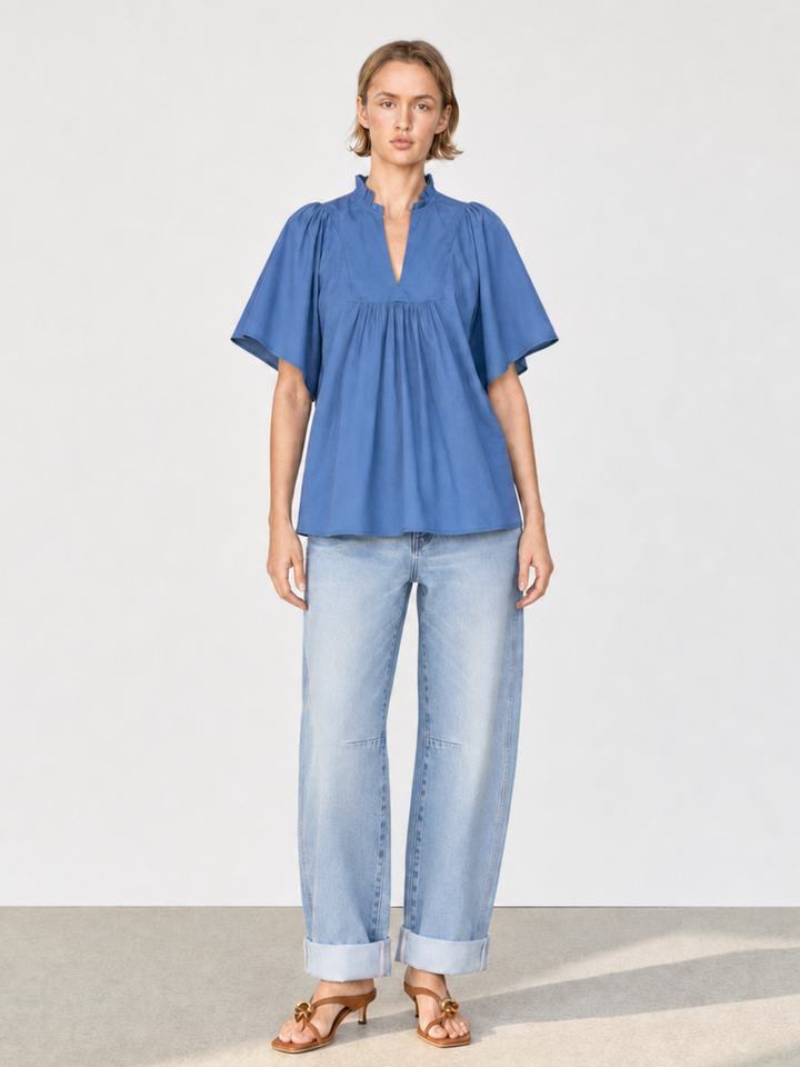 Noelia Flutter Sleeve V-Neck  Blouse