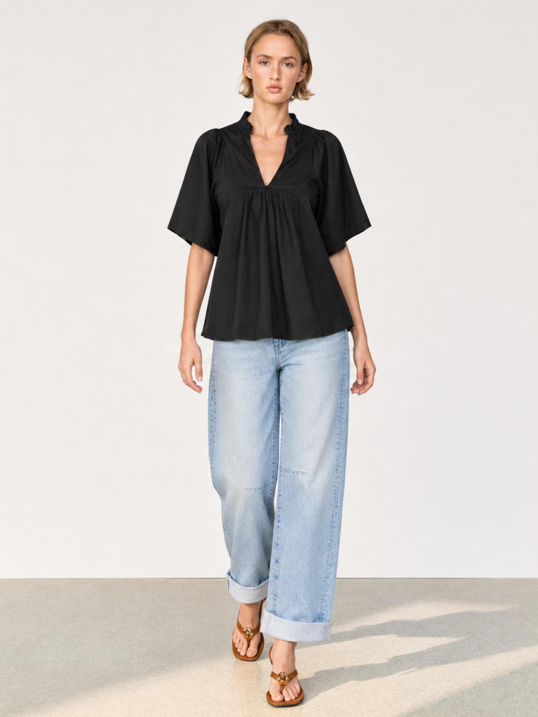 Noelia Flutter Sleeve V-Neck  Blouse