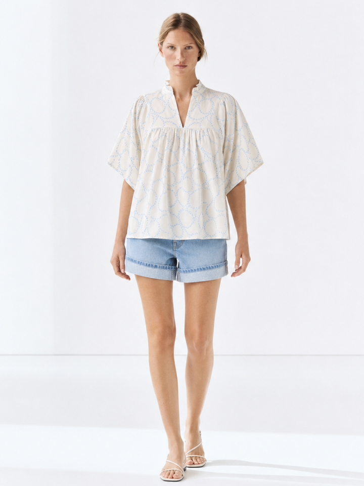 Noelia Flutter Sleeve V-Neck  Blouse