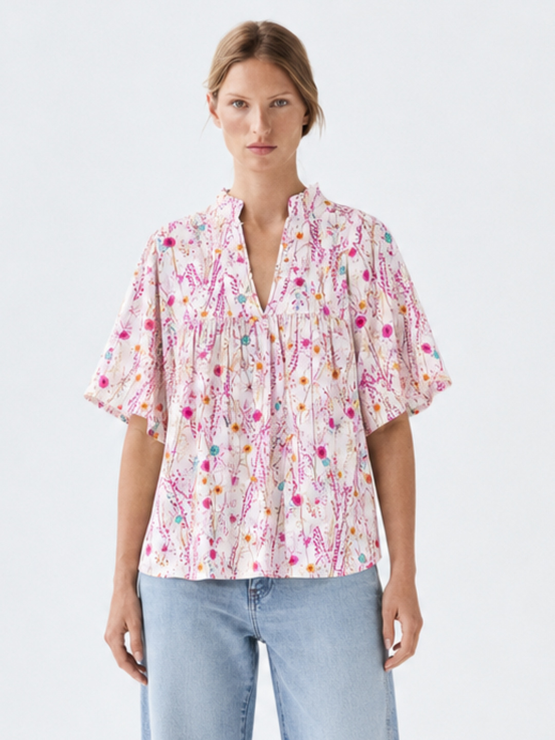 Noelia Flutter Sleeve V-Neck  Blouse
