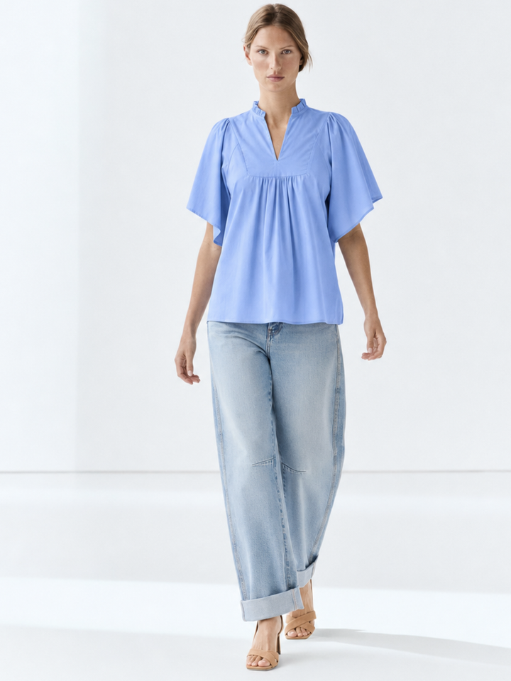 Noelia Flutter Sleeve V-Neck  Blouse