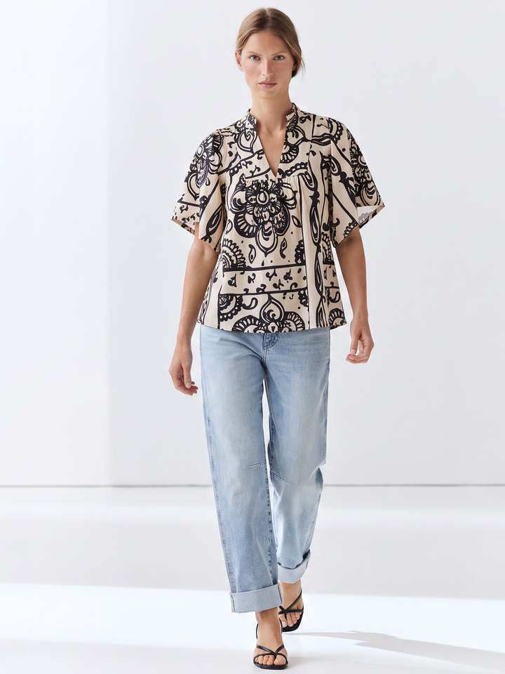 Noelia Flutter Sleeve V-Neck  Blouse