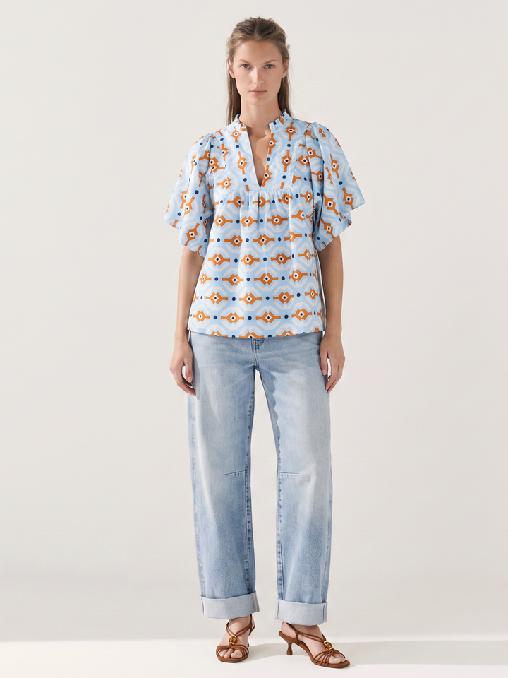 Noelia Flutter Sleeve V-Neck  Blouse