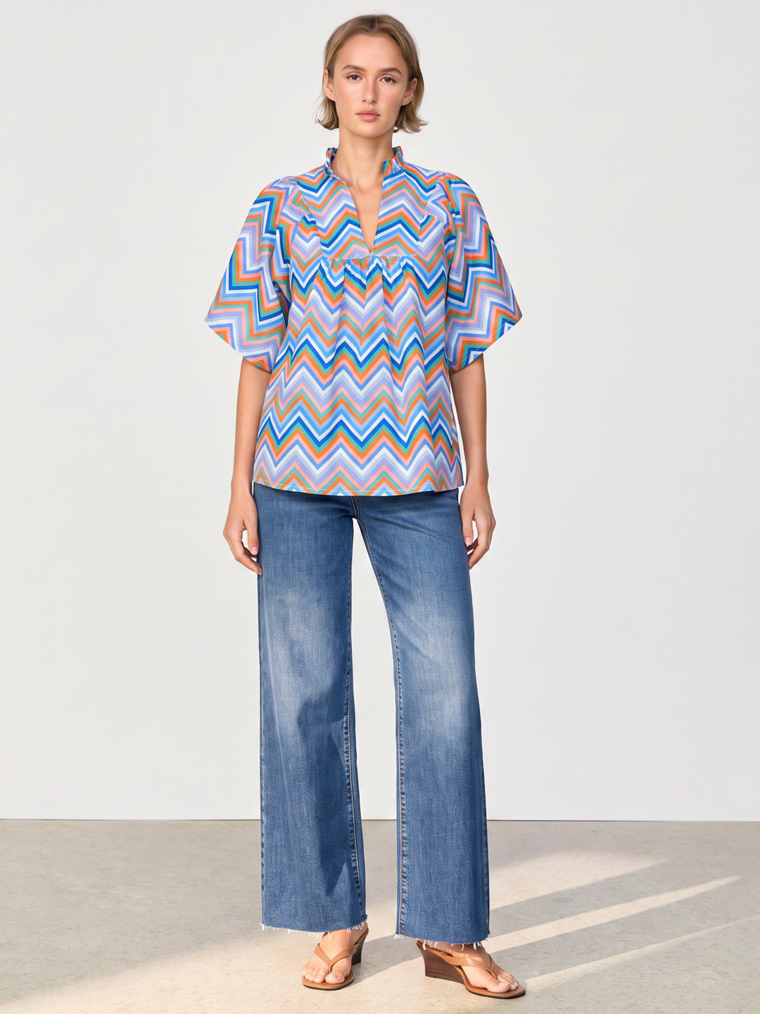 Noelia Flutter Sleeve V-Neck  Blouse