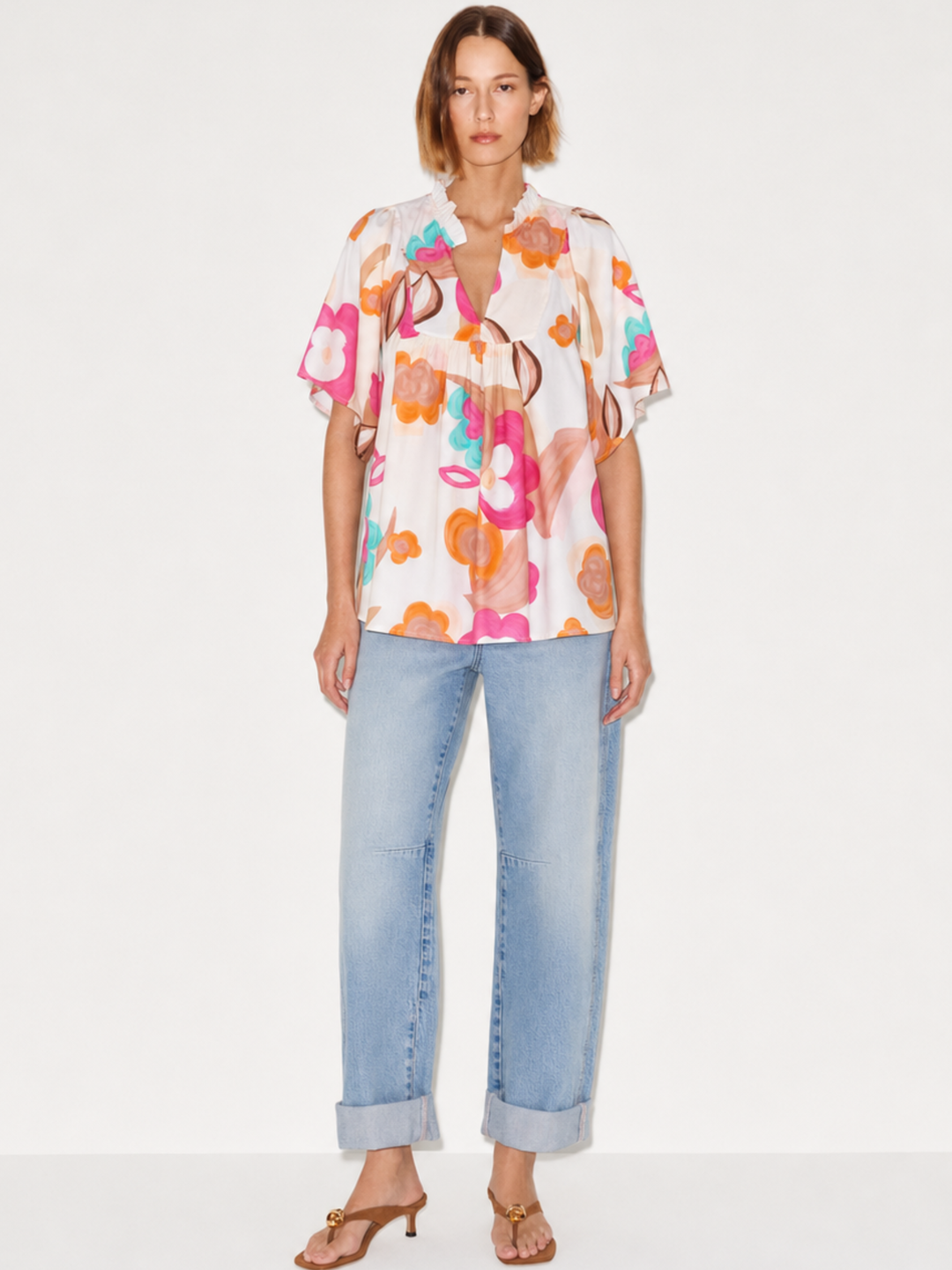 Noelia Flutter Sleeve V-Neck  Blouse