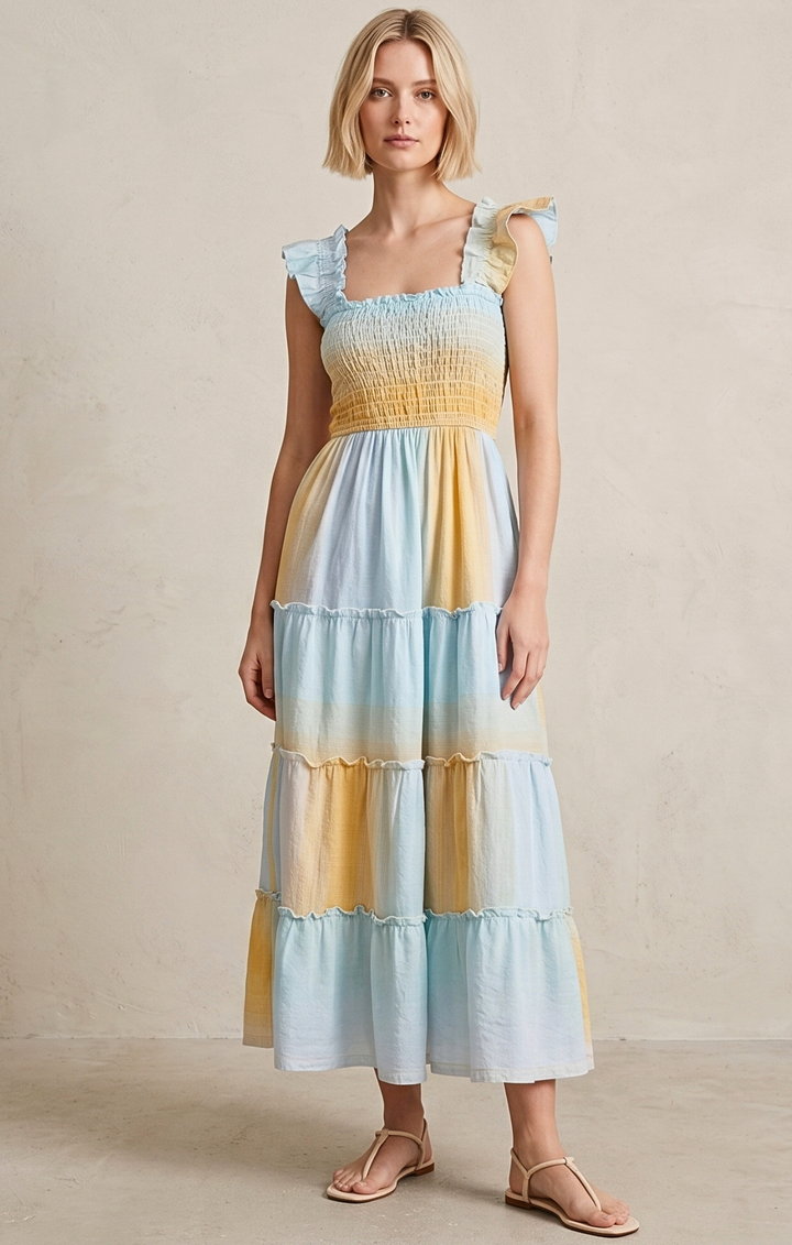 Prada Sundress Smocked  Tiered Maxi  Dress