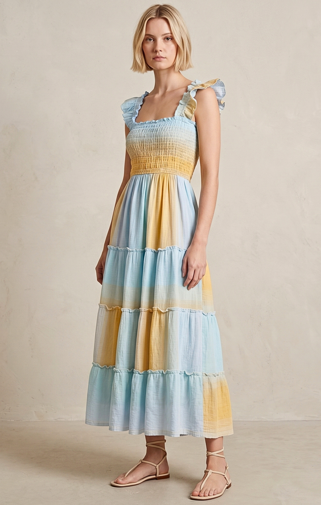 Prada Sundress Smocked  Tiered Maxi  Dress