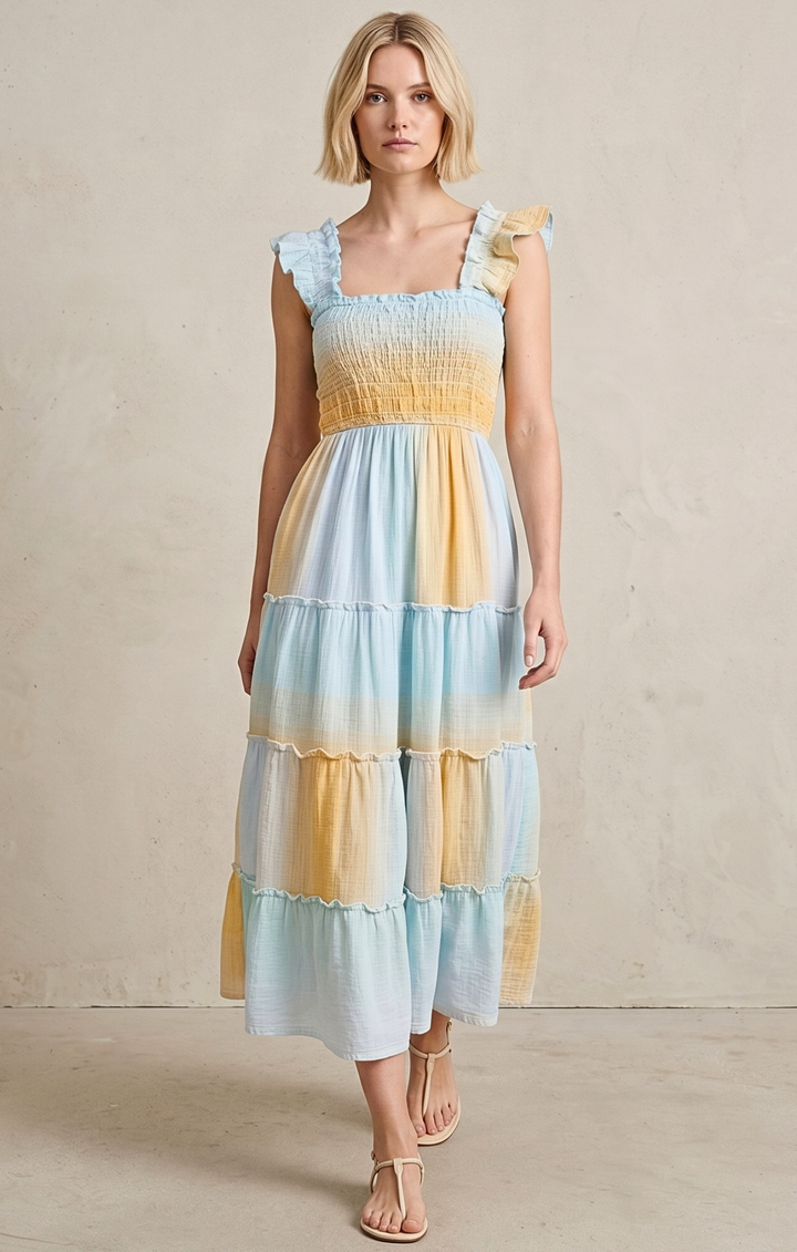 Prada Sundress Smocked  Tiered Maxi  Dress