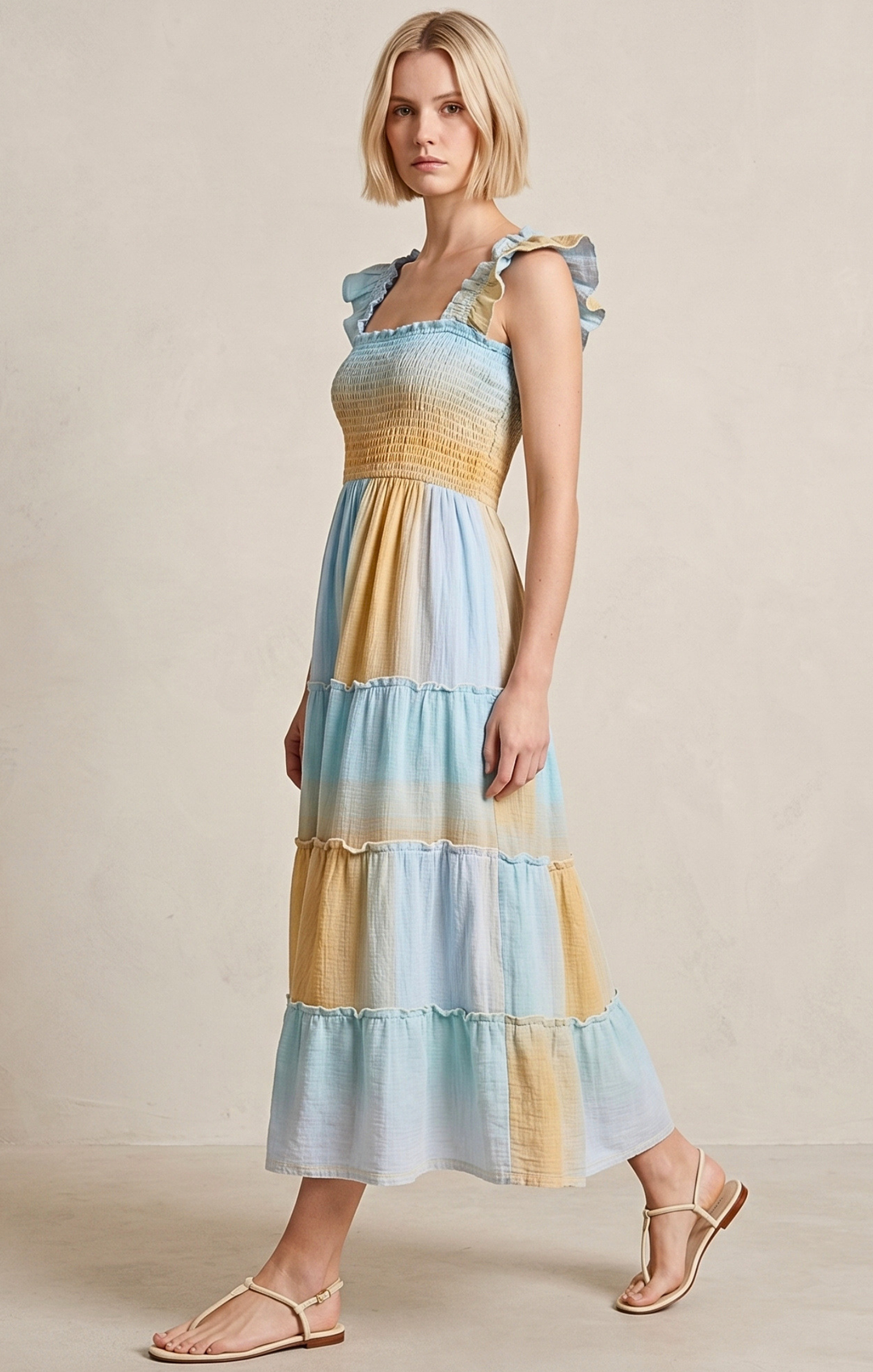 Prada Sundress Smocked  Tiered Maxi  Dress