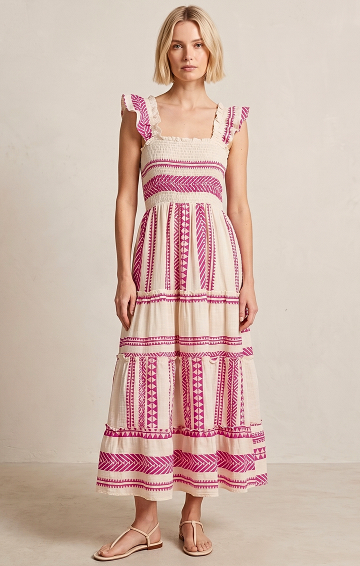 Prada Sundress Smocked  Tiered Maxi  Dress