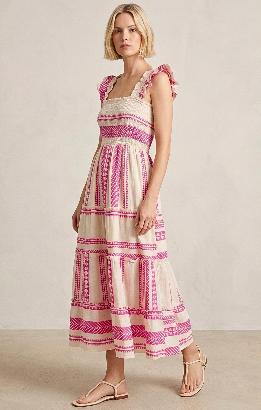 Prada Sundress Smocked  Tiered Maxi  Dress