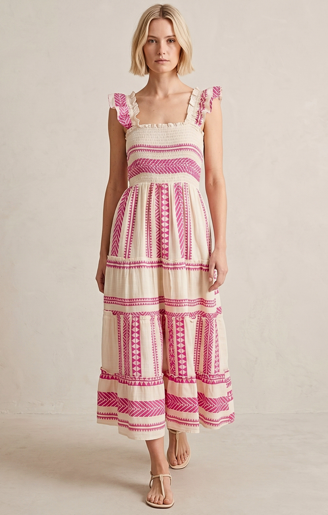 Prada Sundress Smocked  Tiered Maxi  Dress