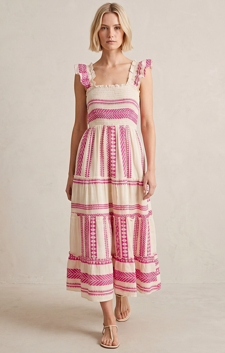 Prada Sundress Smocked  Tiered Maxi  Dress
