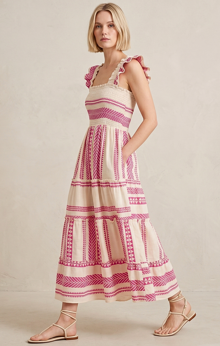 Prada Sundress Smocked  Tiered Maxi  Dress