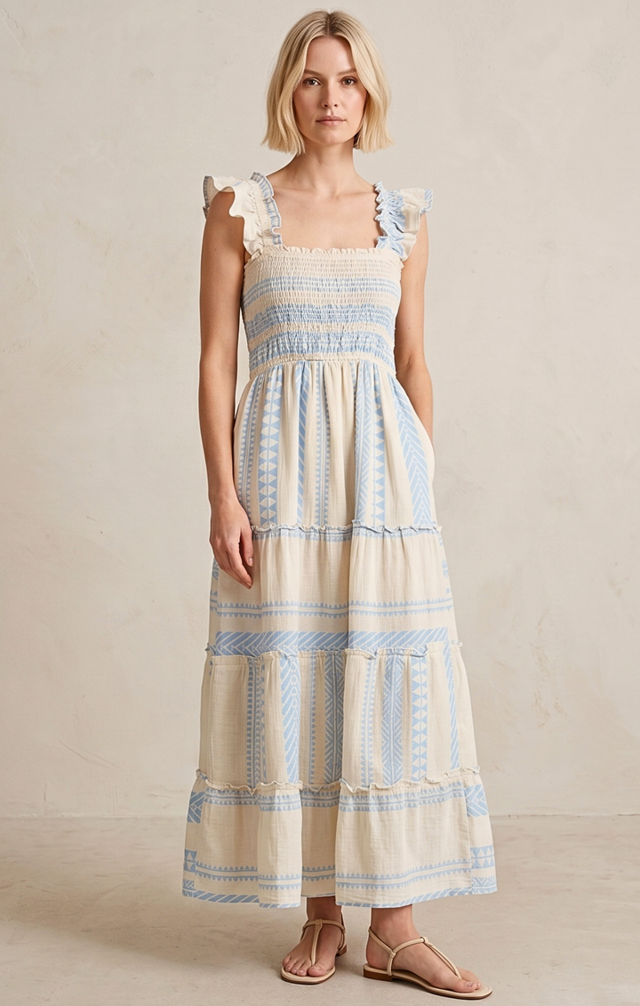 Prada Sundress Smocked  Tiered Maxi  Dress