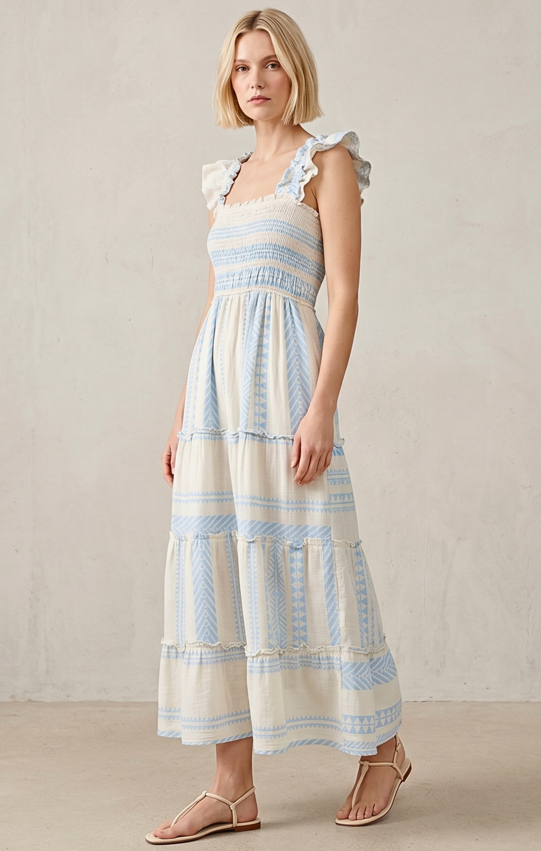 Prada Sundress Smocked  Tiered Maxi  Dress