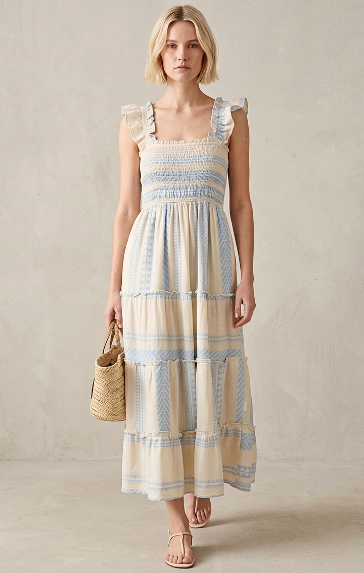 Prada Sundress Smocked  Tiered Maxi  Dress