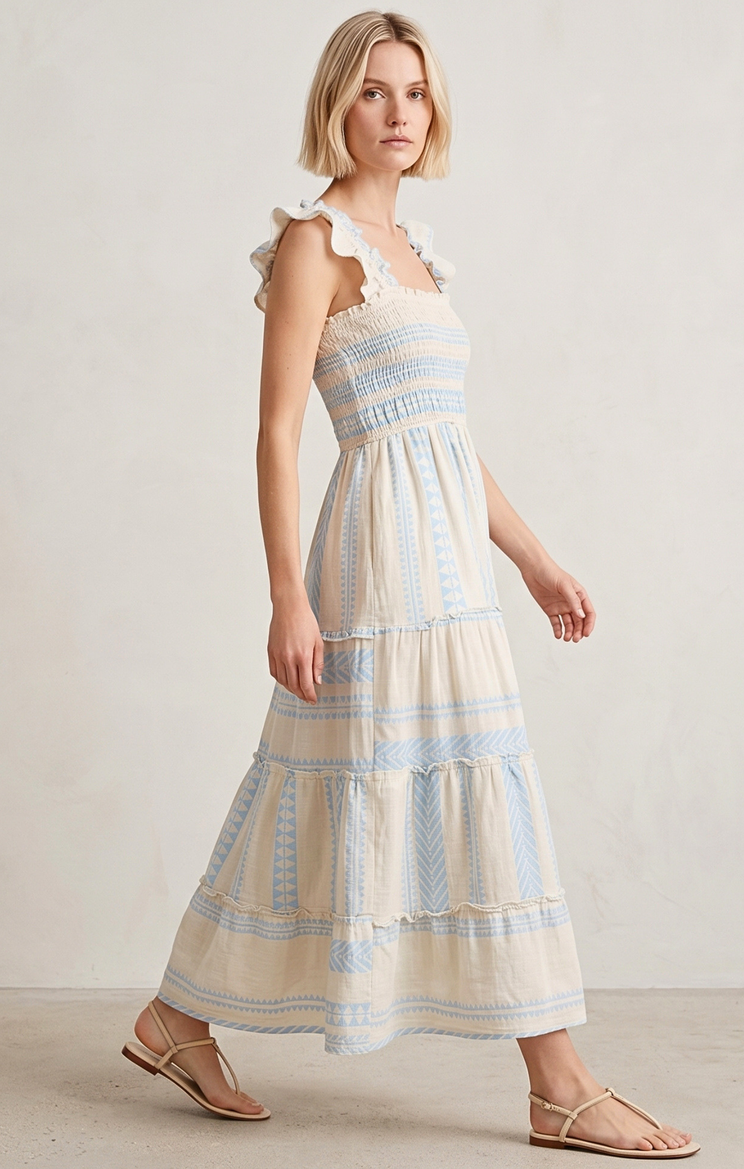 Prada Sundress Smocked Tiered Maxi Dress – Shop-Sofia Prada Sundress Smocked Tiered Maxi Dress – Shop-Sofia