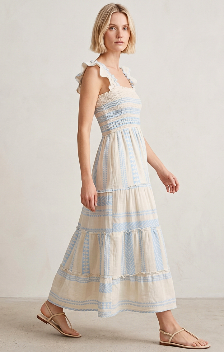 Prada Sundress Smocked  Tiered Maxi  Dress
