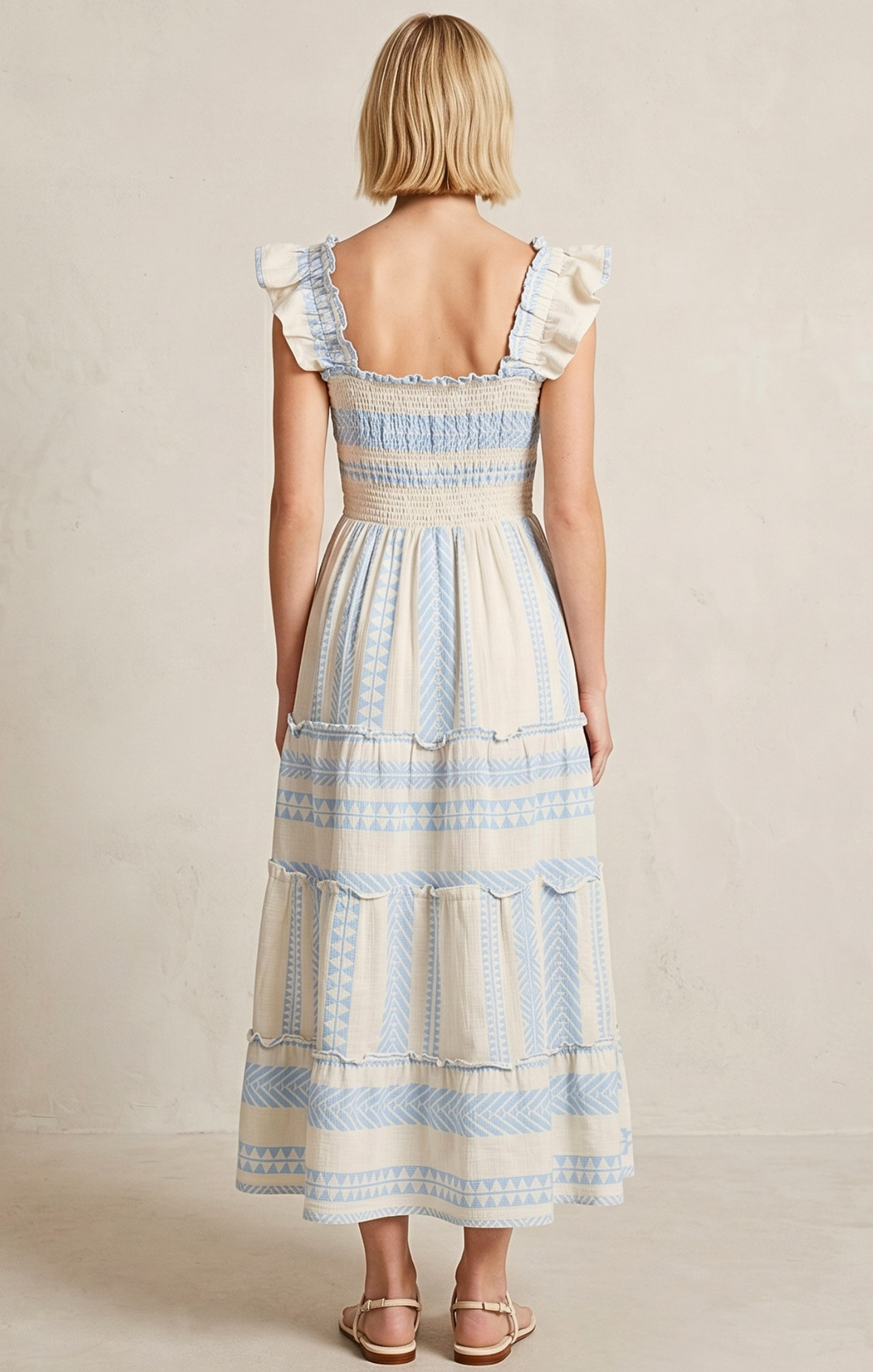 Prada Sundress Smocked  Tiered Maxi  Dress