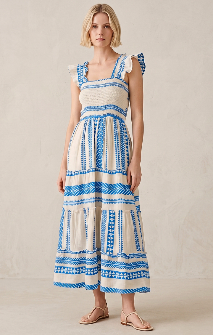 Prada Sundress Smocked  Tiered Maxi  Dress