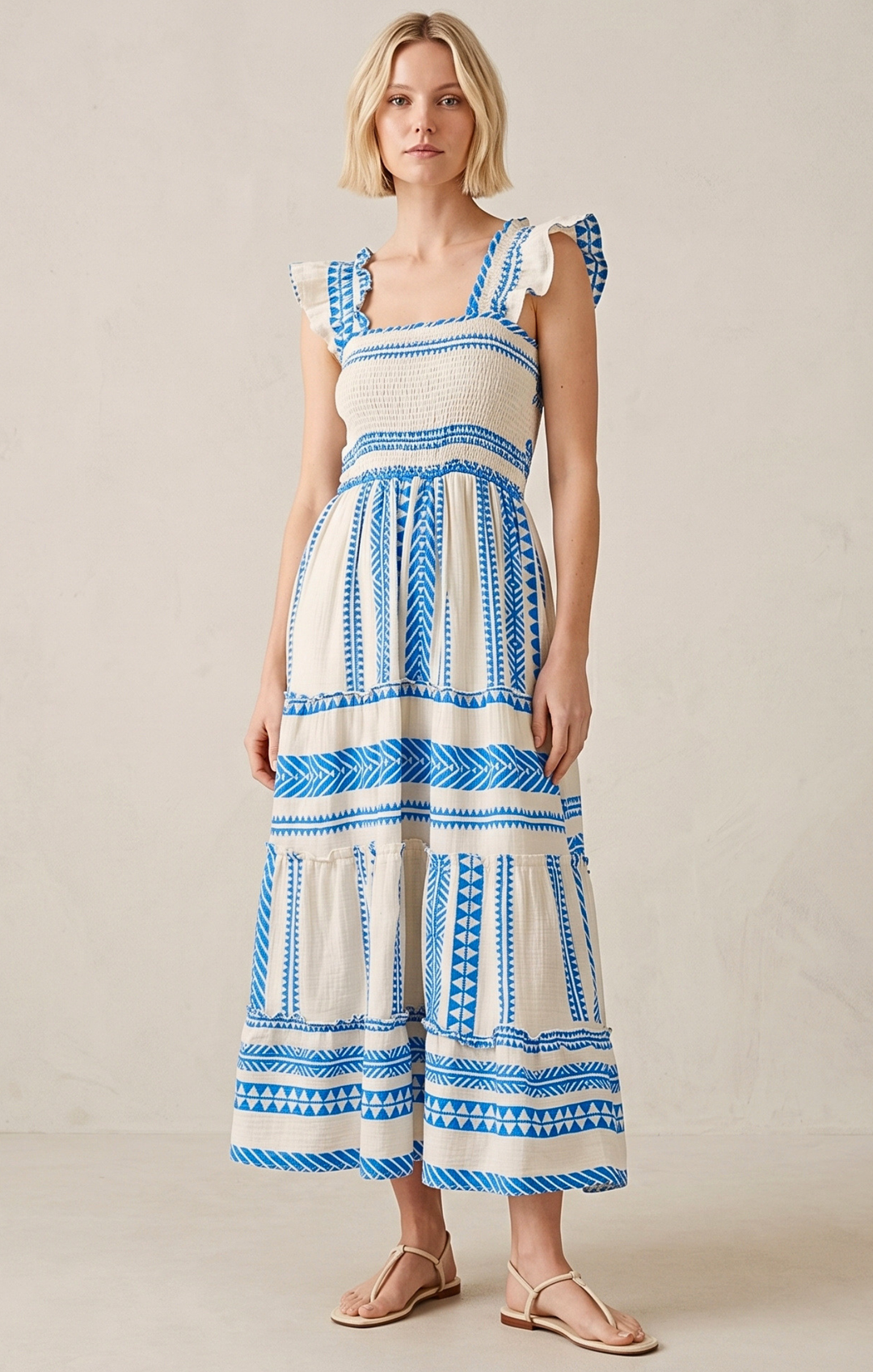 Prada Sundress Smocked  Tiered Maxi  Dress