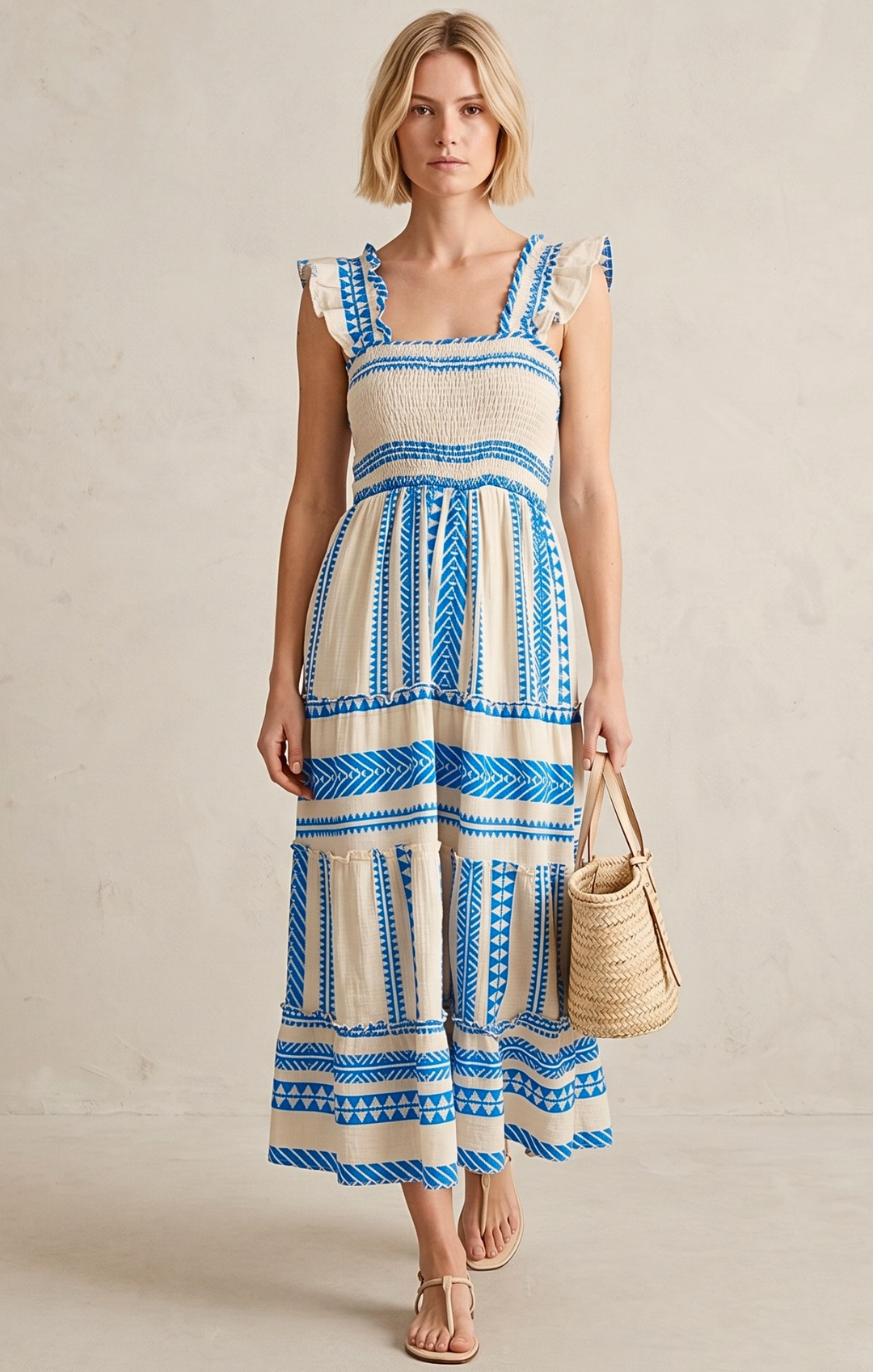 Prada Sundress Smocked  Tiered Maxi  Dress