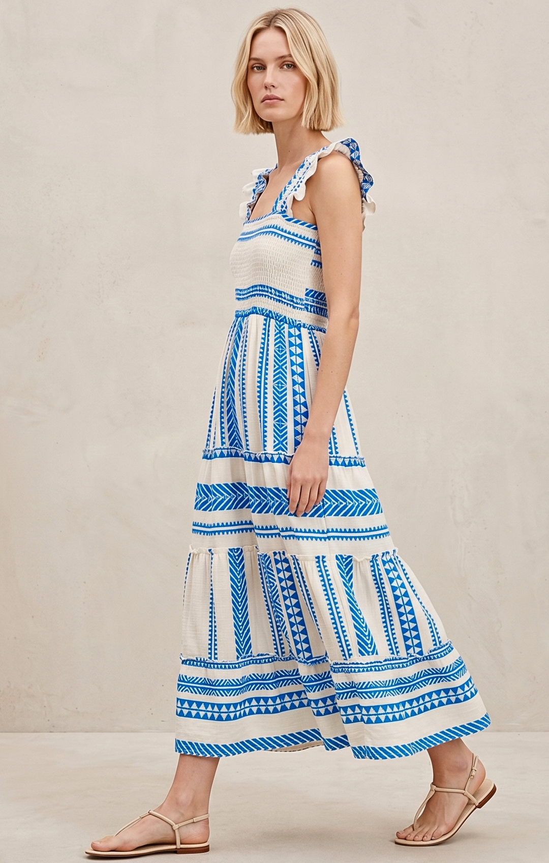 Prada Sundress Smocked  Tiered Maxi  Dress