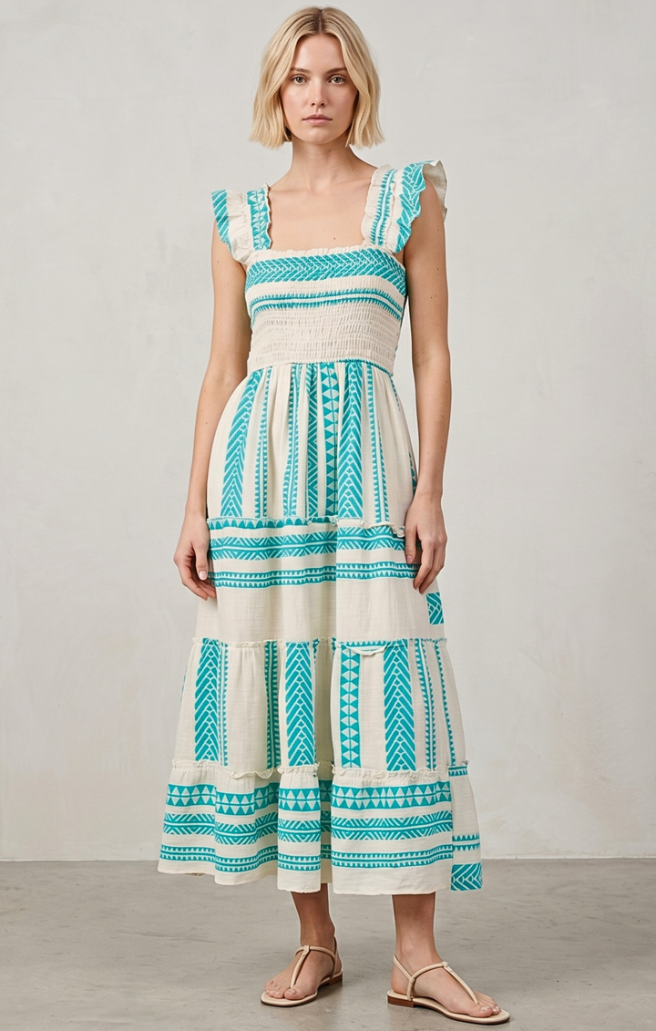 Prada Sundress Smocked  Tiered Maxi  Dress