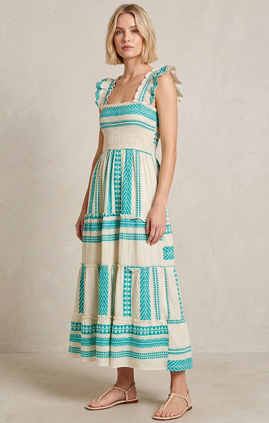 Prada Sundress Smocked Tiered Maxi Dress – Shop-Sofia Prada Sundress Smocked Tiered Maxi Dress – Shop-Sofia
