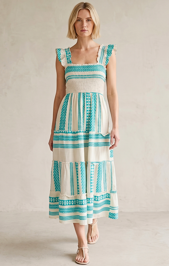 Prada Sundress Smocked  Tiered Maxi  Dress