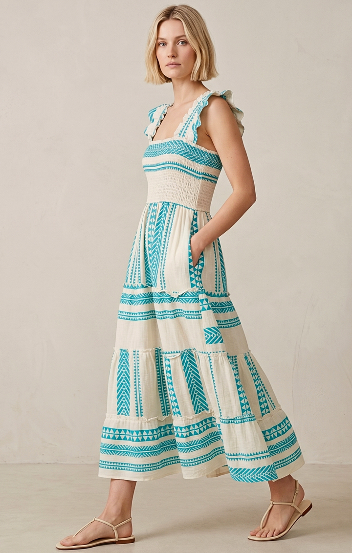 Prada Sundress Smocked  Tiered Maxi  Dress