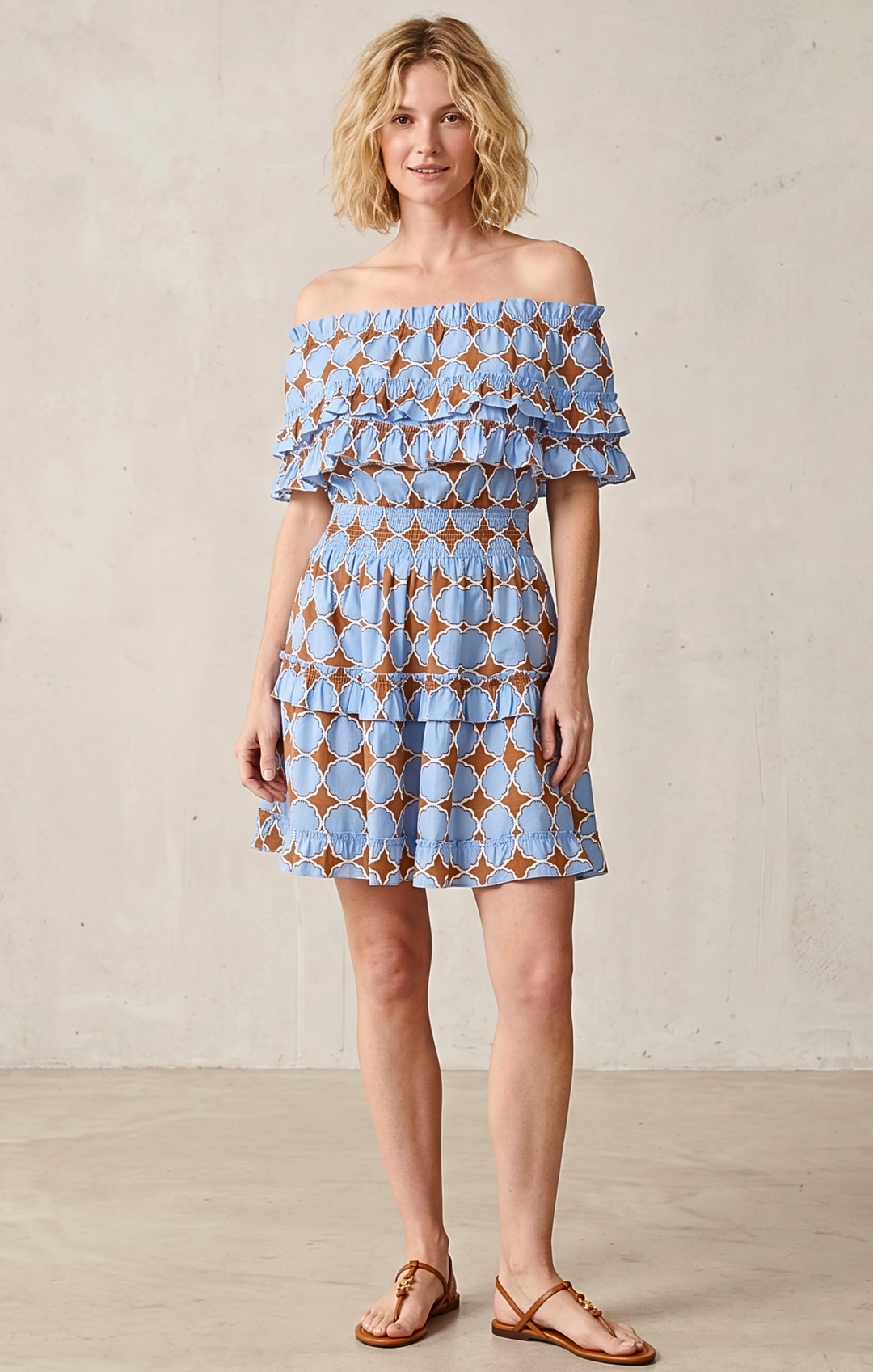 RIZA OFF-SHOULDER TIERED MINI DRESS