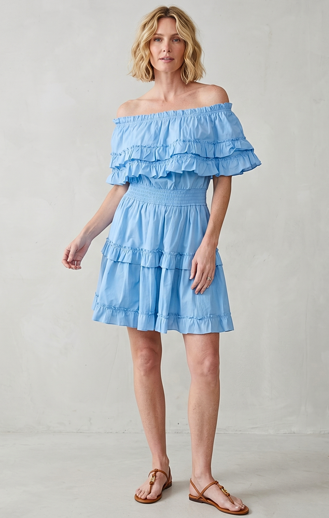 RIZA OFF-SHOULDER TIERED MINI DRESS