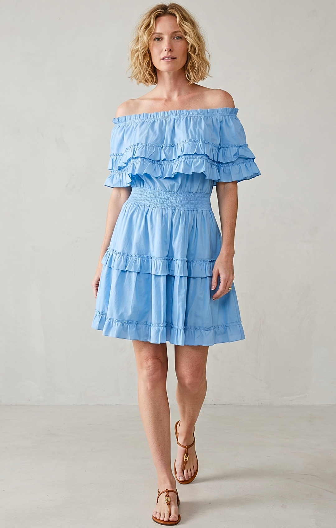 RIZA OFF-SHOULDER TIERED MINI DRESS