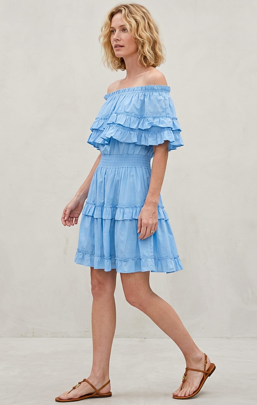 RIZA OFF-SHOULDER TIERED MINI DRESS