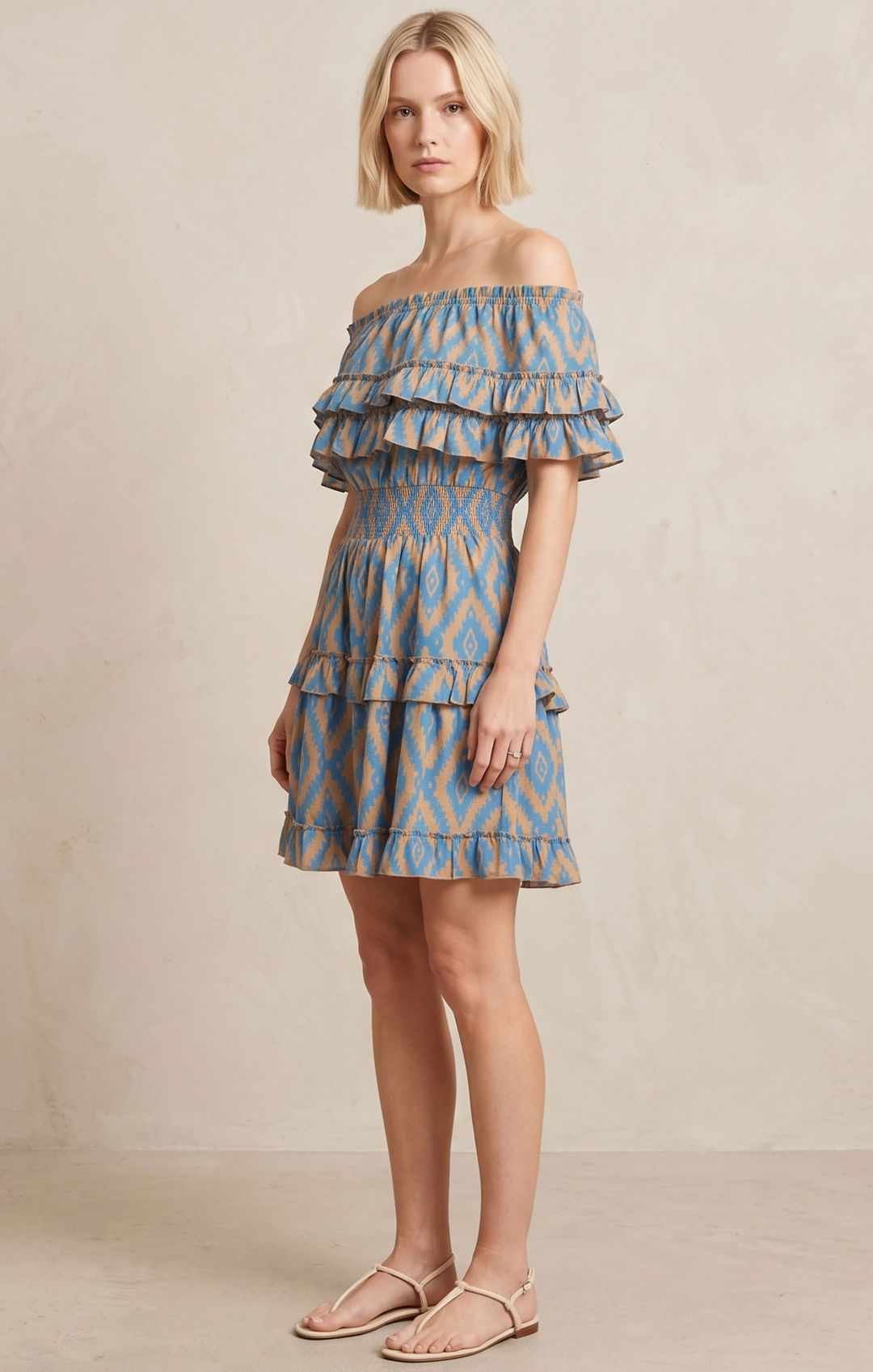 RIZA OFF-SHOULDER TIERED MINI DRESS